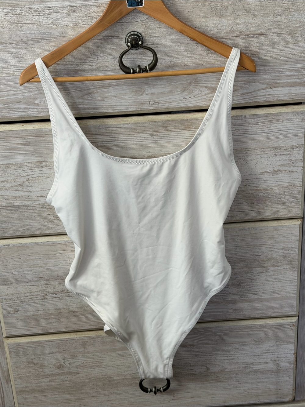 NWT SKIMS White Scoop Neck One-Piece Bodysuit